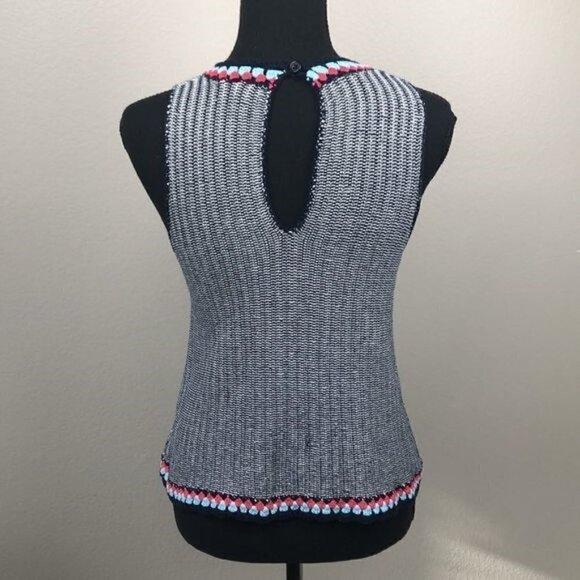THML Sleeveless Sweater Top Blue/White Stripe Knit Crochet Round Collar Cotton S - Picture 5 of 12